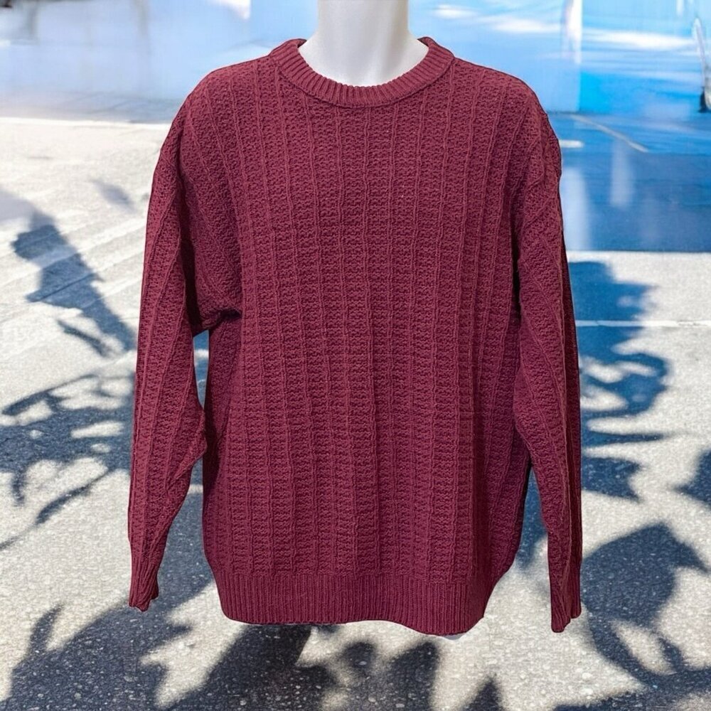 Robert Bruce Mens Cable Knit Sweater Size L Long Sleeve Plum